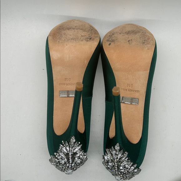 Badgley Mischka Emerald Green Satin Peep Toe Stiletto Heels Shoes **Size 8** 🔥🔥 - Picture 8 of 8